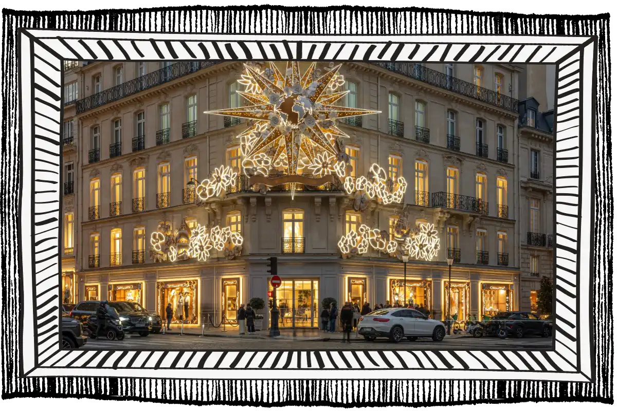 Façade décorée La magie de Noël à Paris